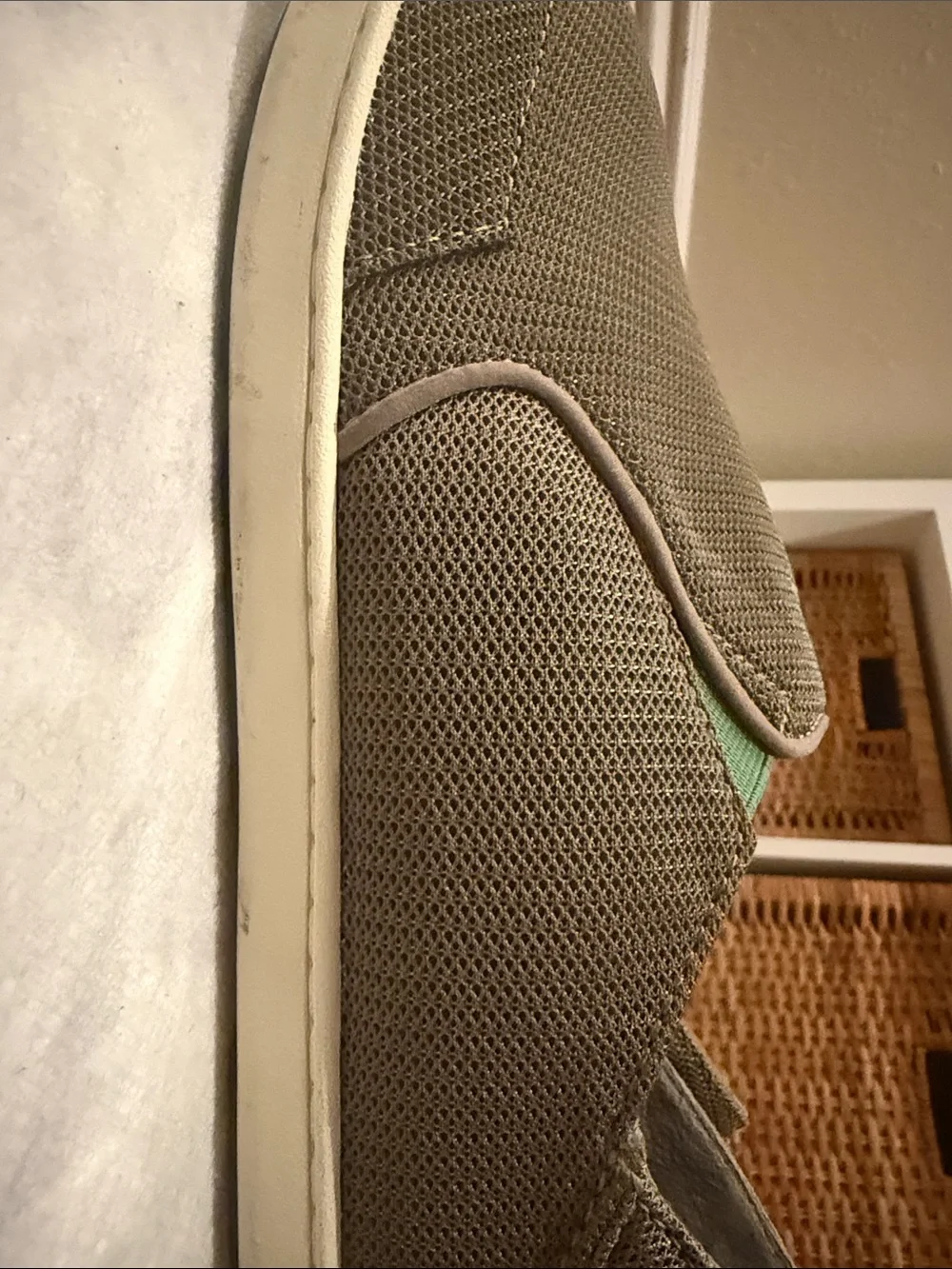 OluKai Men's Slip-On Loafers in Dark Brown/Olive with Cream Sole